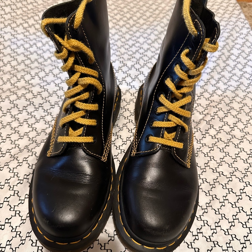 Black Leather Boots with Yellow Laces